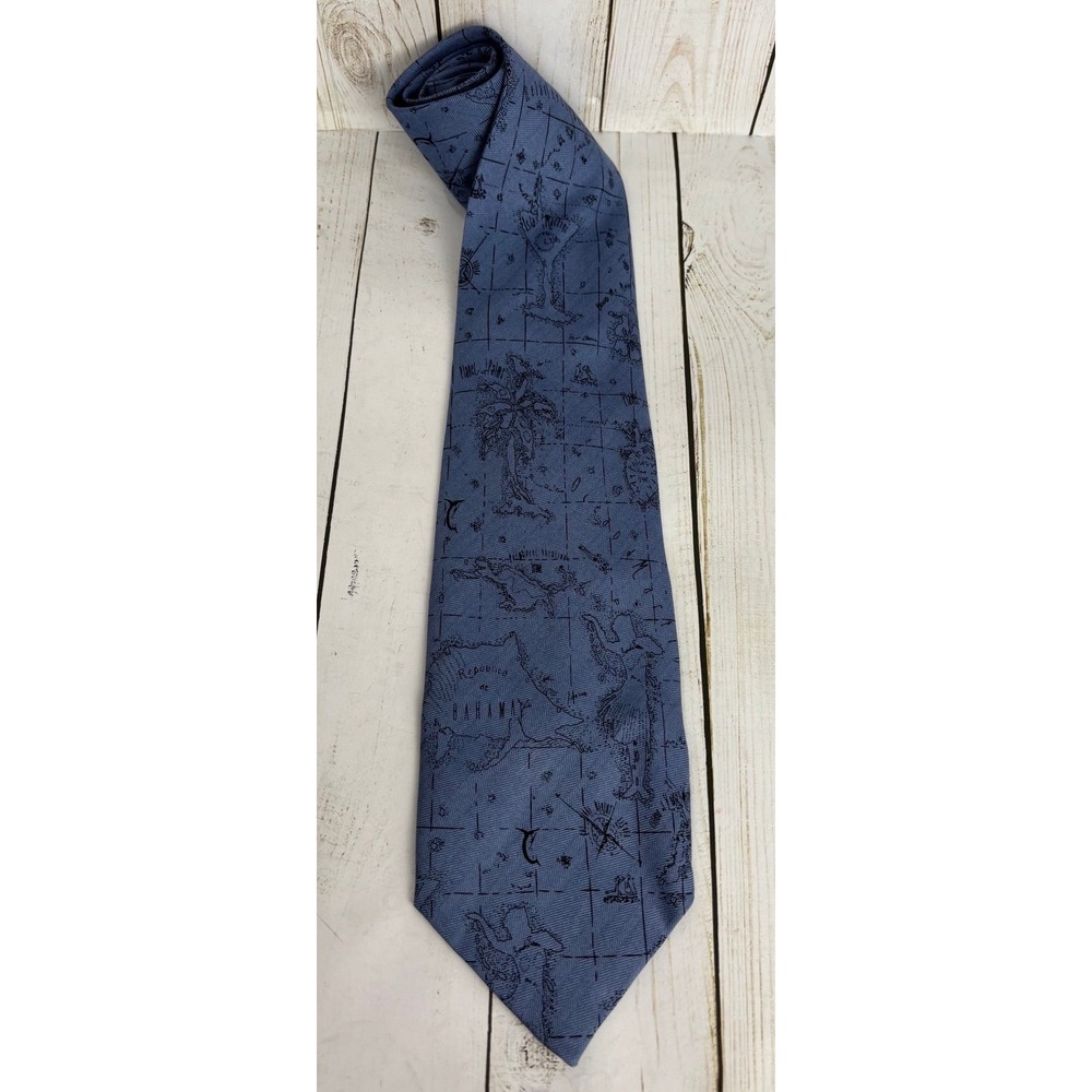 New Tommy‎ Bahama Handmade Silk Tie $55 Blue Martini Hula Island Map